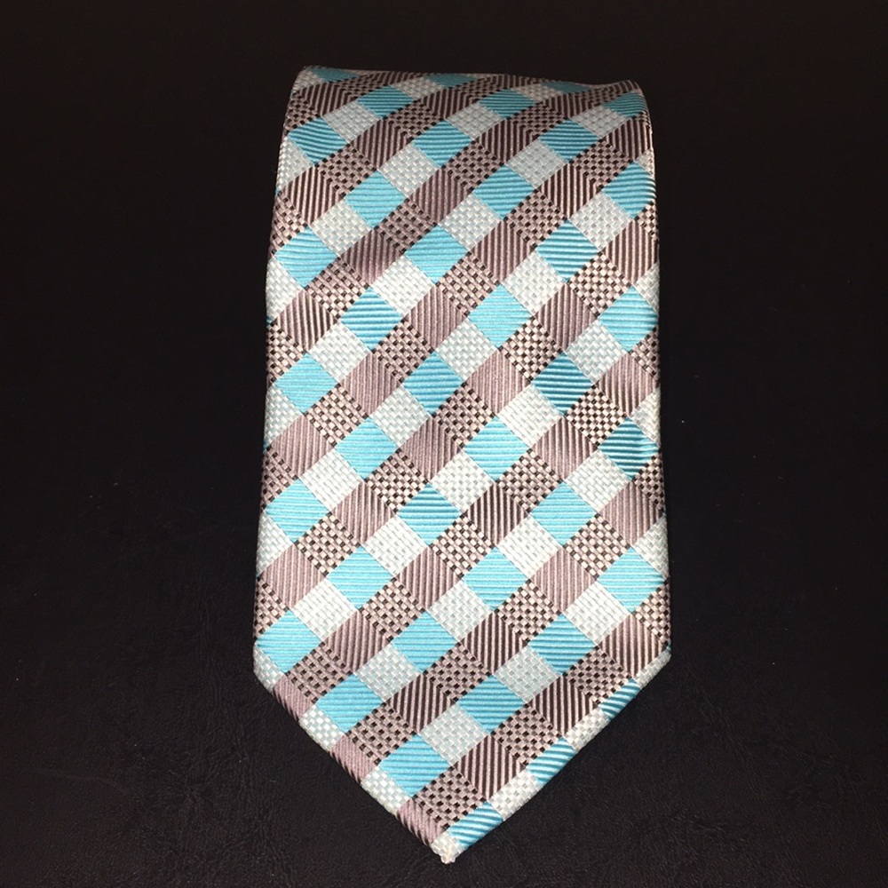 NWOT men’s Tie STAFFORD ESSENTIALS aqua, gray, wht